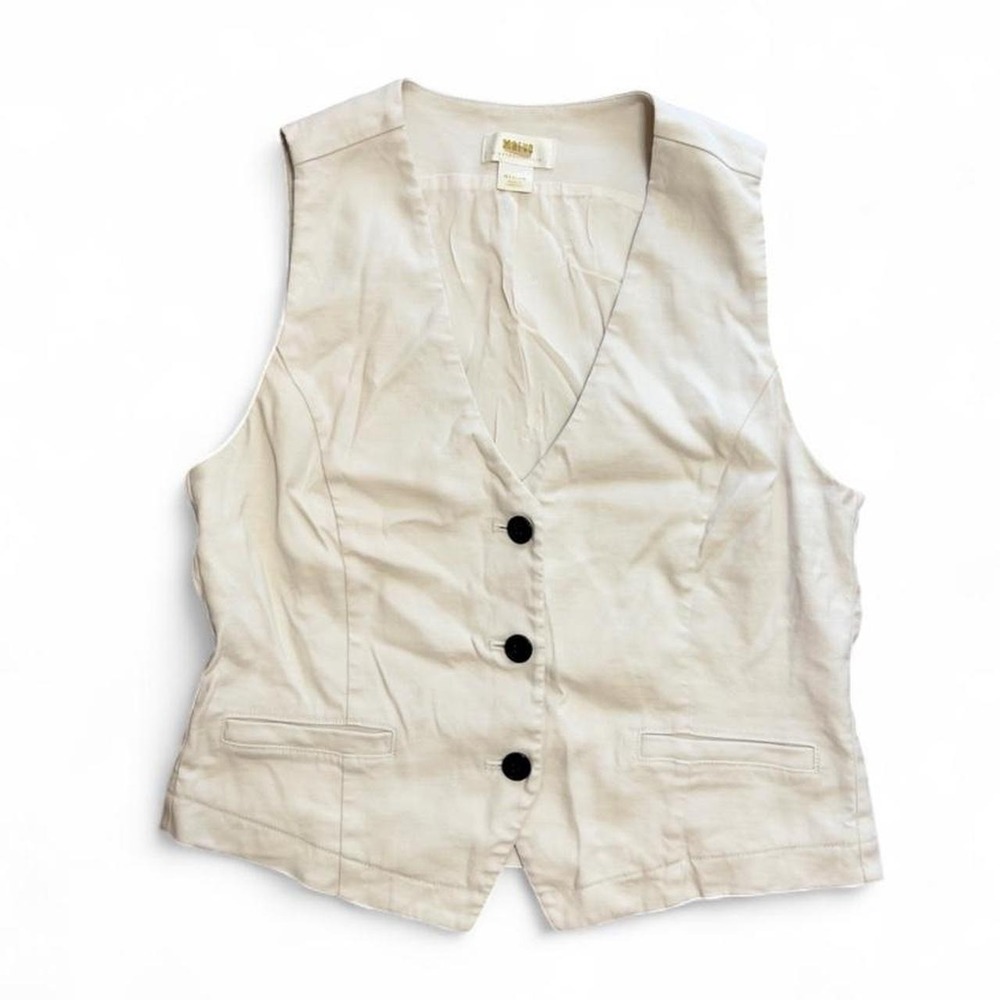 Maeve By Anthropologie V Neck Linen Blend Button Front Vest Top Sz Medium Work